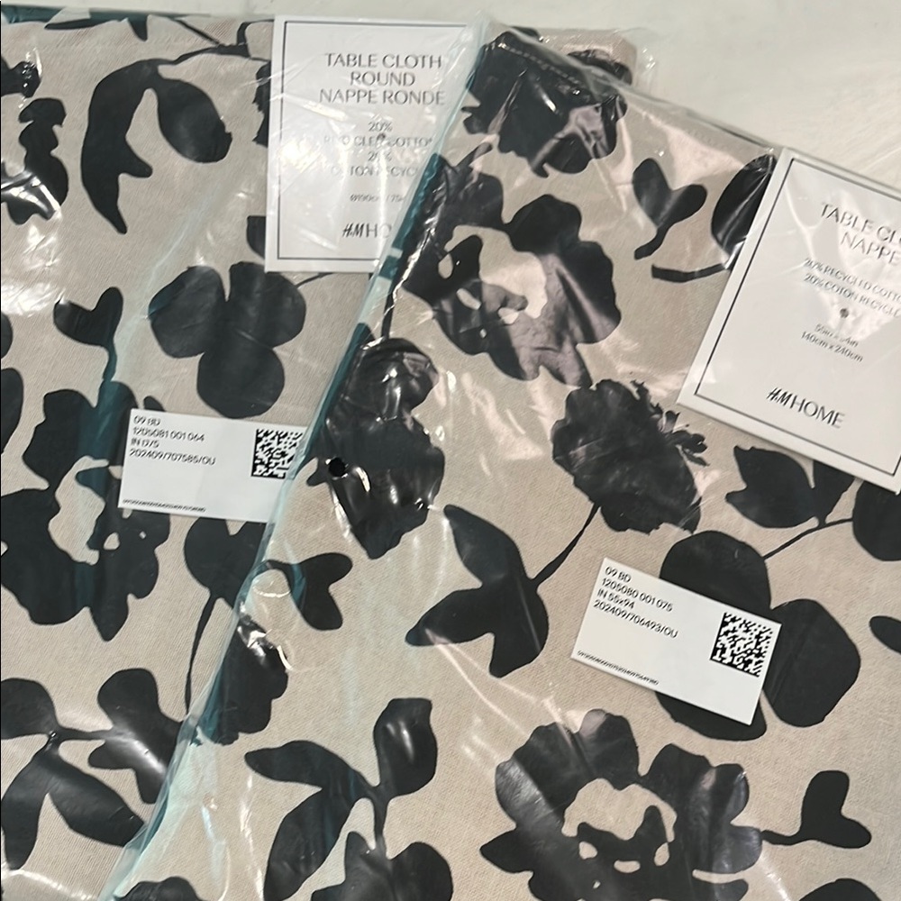 H&M Home Black and Cream Floral Tablecloths